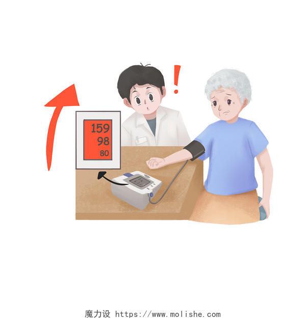 老人量血压高血压  量血压元素 医院量血压 PNG素材